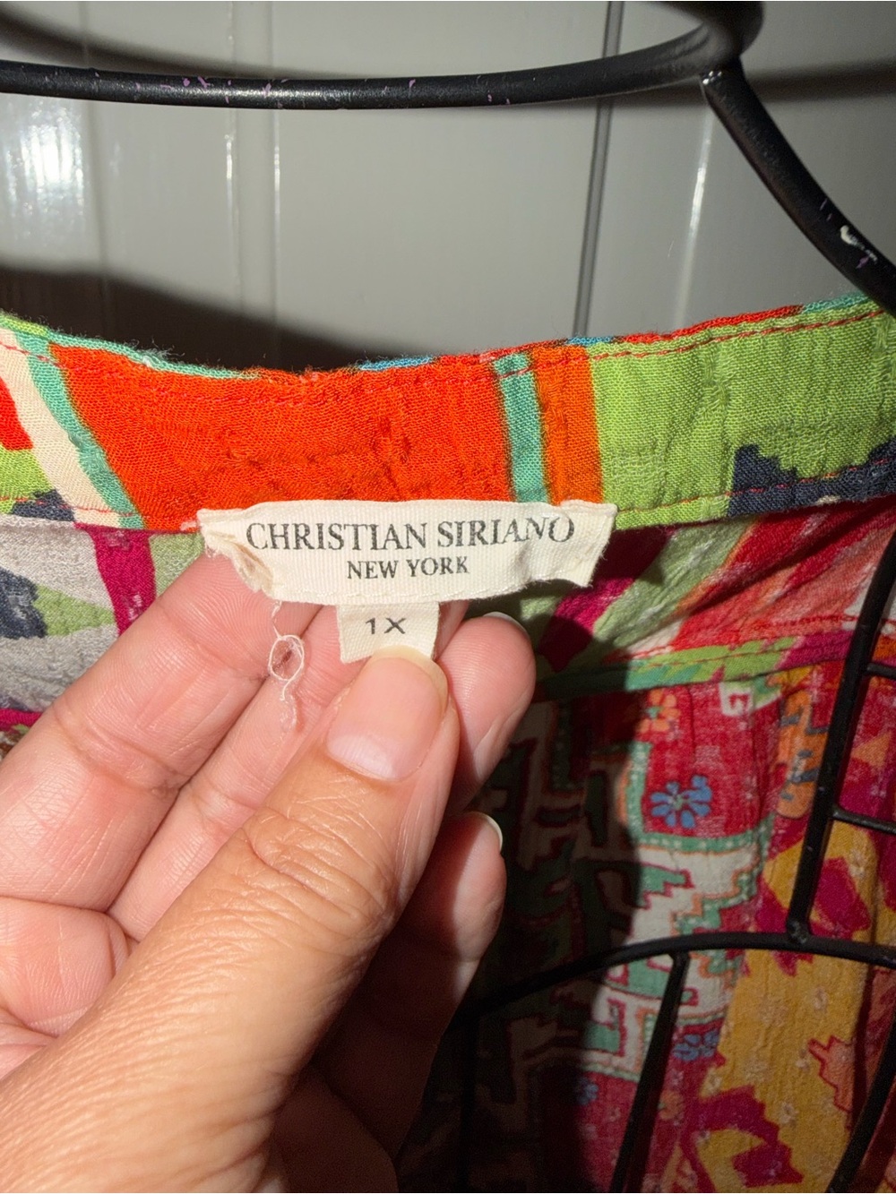 Christian Siriano Multi-Color Geometric Patchwork V-Neck Blouse - Picture 2 of 2